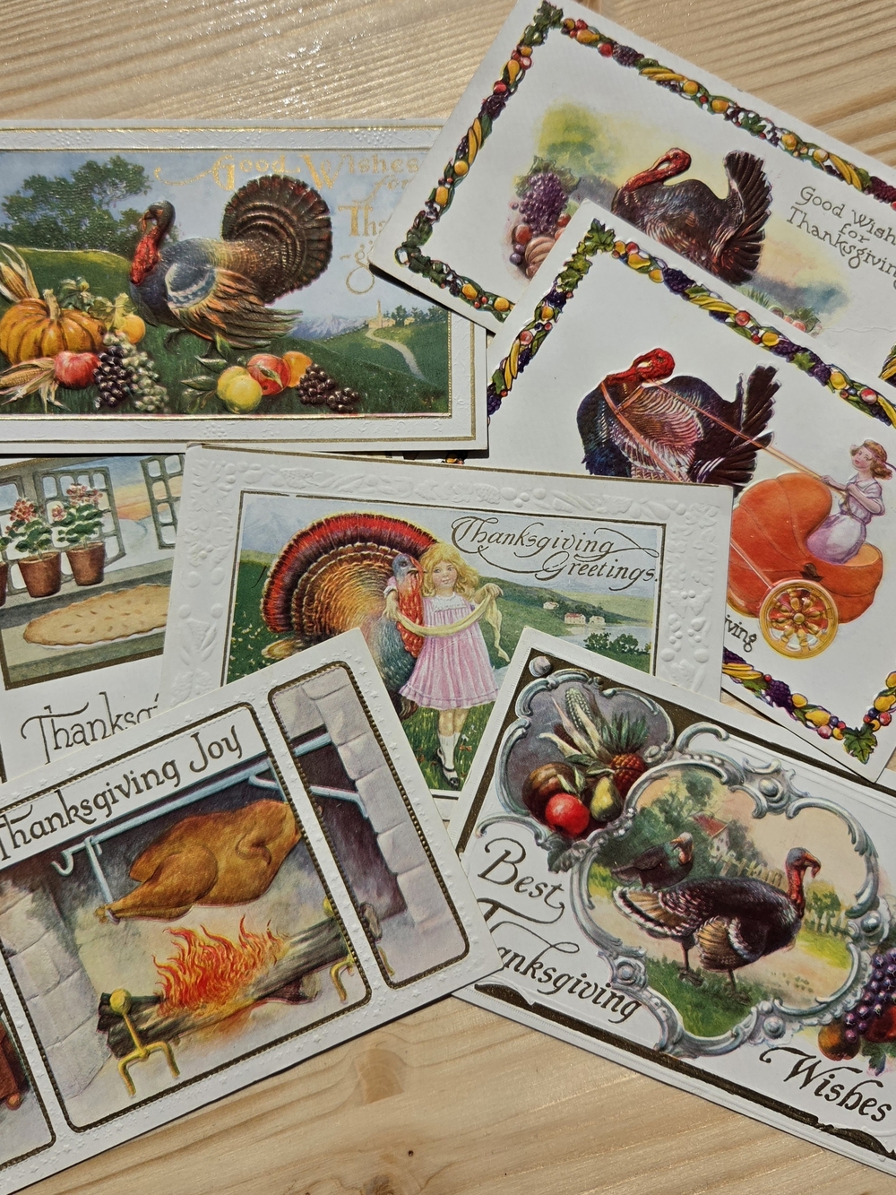 Lot of 7 Unused Antique Thanksgiving Postcards - Embossed